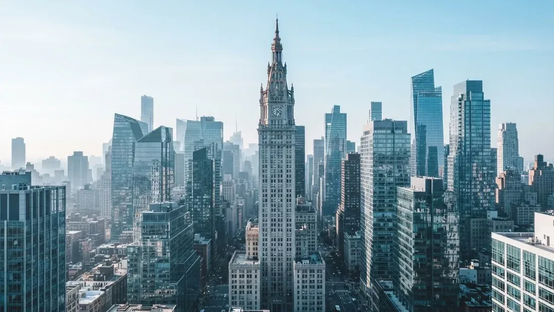 City skyline with modern office towers